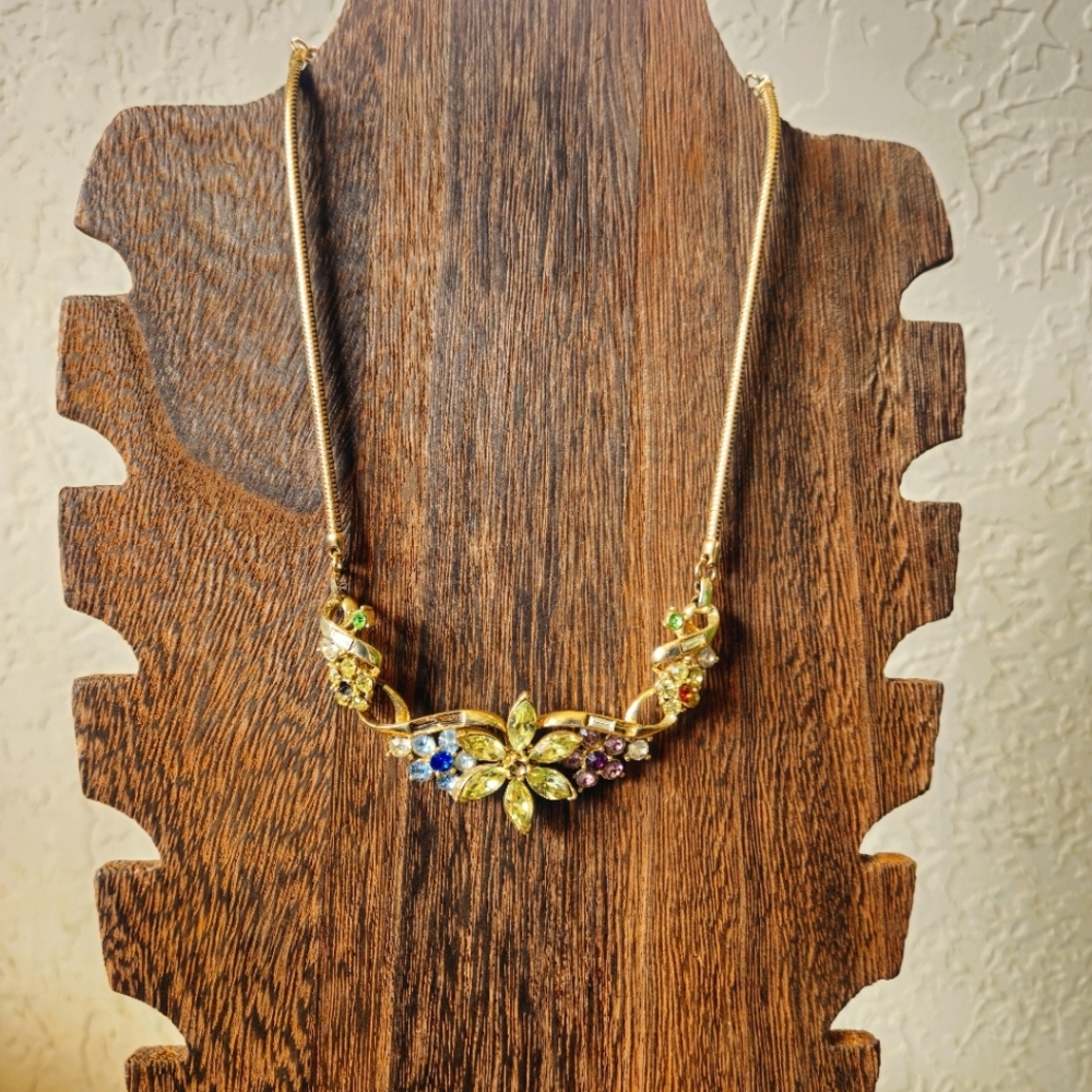 Vintage CORO Honore rhinestone flower garden necklace